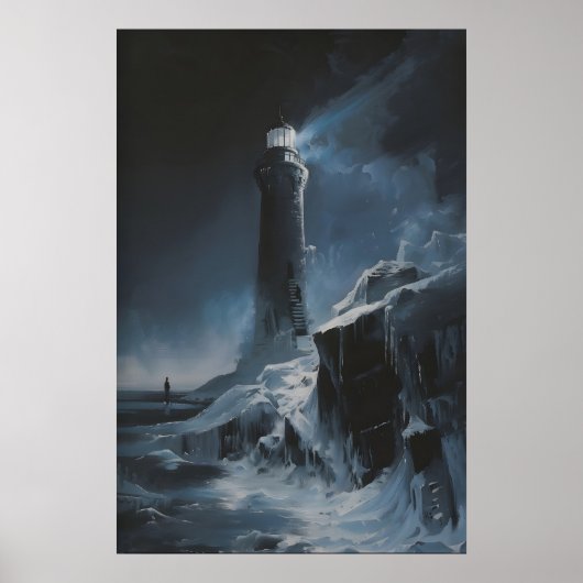 Frozen Lighthouse Winter Sea Art, Ocean Coastal Poster (Vorne)