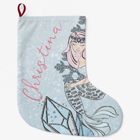 Frozen Mermaid Princess Winter Theme Großer Weihnachtsstrumpf (Vorderseite)