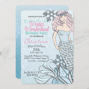 Frozen Mermaid Princess Winter Theme Party Einladung