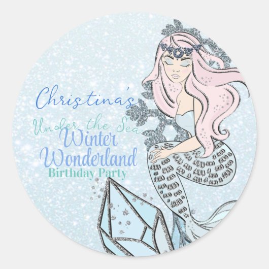 Frozen Mermaid Princess Winter Theme Party Runder Aufkleber (Vorderseite)