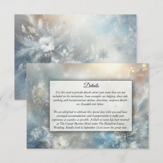 Frozen Petals in a Golden Winter Mist Wedding Begleitkarte (Vorne/Hinten)