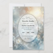 Frozen Petals in a Golden Winter Mist Wedding Einladung (Vorderseite)