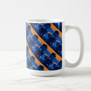 "Frozen Ridge 1 Blue on Orange Tiled" Abstrakte Ta Kaffeetasse