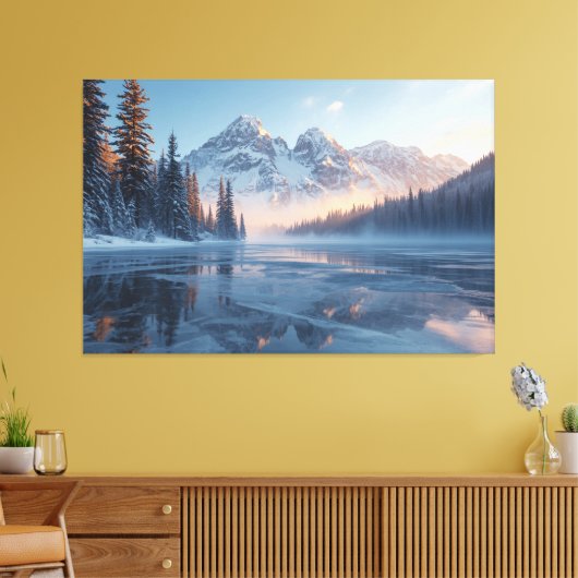 Frozen Serenity – Majestic Winter Lake Landscape Leinwanddruck (Insitu (Wohnzimmer))