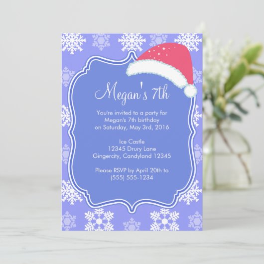 Frozen Snowflake Winter Geburtstag Einladung (Stehend Vorderseite)