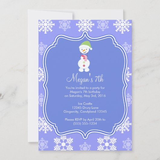 Frozen Snowflake Winter Snowman Geburtstag Einladung (Vorderseite)