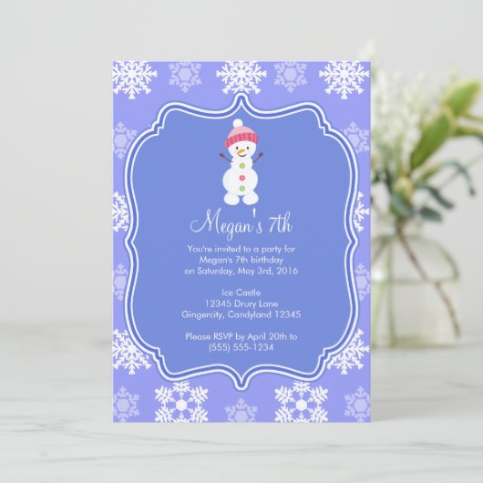 Frozen Snowflake Winter Snowman Geburtstag Einladung (Stehend Vorderseite)