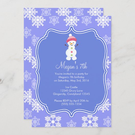 Frozen Snowflake Winter Snowman Geburtstag Einladung (Vorne/Hinten)
