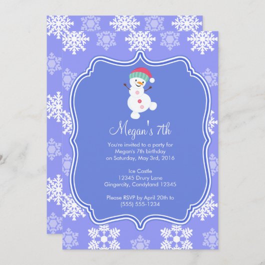 Frozen Snowflake Winter Snowman Geburtstag Einladung (Vorne/Hinten)