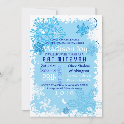 FROZEN SNOWFLAKES Bar Bat Mitzvah Einladung (Vorderseite)