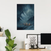Frozen Snowy Mountain Village Under Snowy Twilight Poster (Heimbüro)
