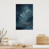 Frozen Snowy Mountain Village Under Snowy Twilight Poster (Küche)
