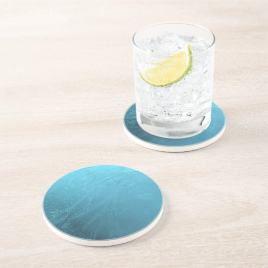 Frozen Water Ice Blue Frost Chic Winter Metallic Sandstein Untersetzer (Seite)