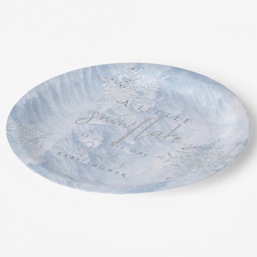 Frozen Winter Silver Snowflake Blue Baby Dusche Pappteller (Schrägansicht)