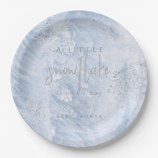 Frozen Winter Silver Snowflake Blue Baby Dusche Pappteller (Vorderseite)