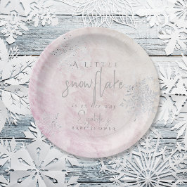 Frozen Winter Silver Snowflake Pink Baby Dusche Pappteller