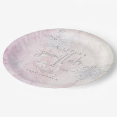 Frozen Winter Silver Snowflake Pink Baby Dusche Pappteller (Schrägansicht)