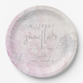 Frozen Winter Silver Snowflake Pink Baby Dusche Pappteller (Vorderseite)