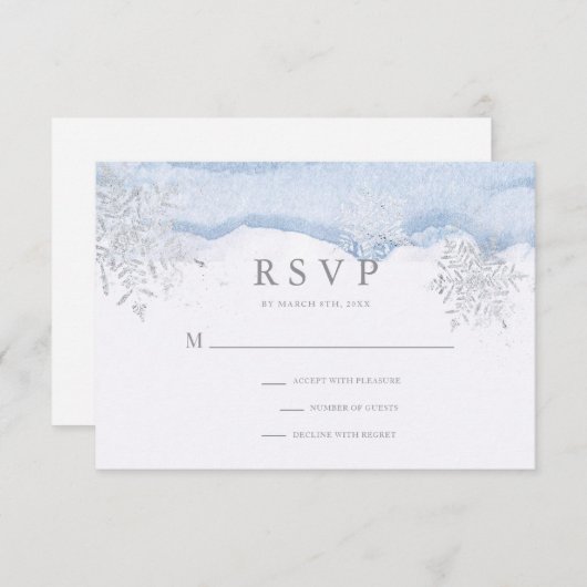 Frozen Winter Silver Snowflakes Hochzeit RSVP (Vorne/Hinten)