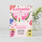 Frucht 1. Geburtstag Mädchen Sweet One Tutti Frutt Einladung (Stehend Vorderseite)