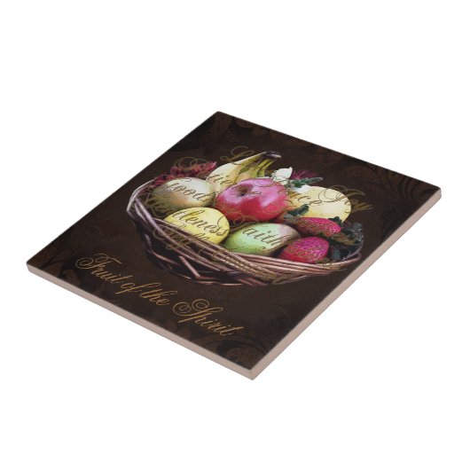 Frucht des Geistes, gemalter Brown-Korb Fliese (Seite)
