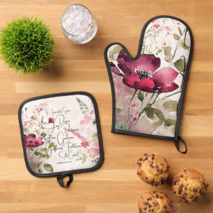 Frucht des Geistes rosa floral Ofenhandschuh & Topflappen-Set