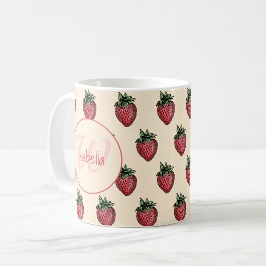 Frucht Fresh Strawberry Muster Monogram Name Kaffeetasse (Vorderseite Links)