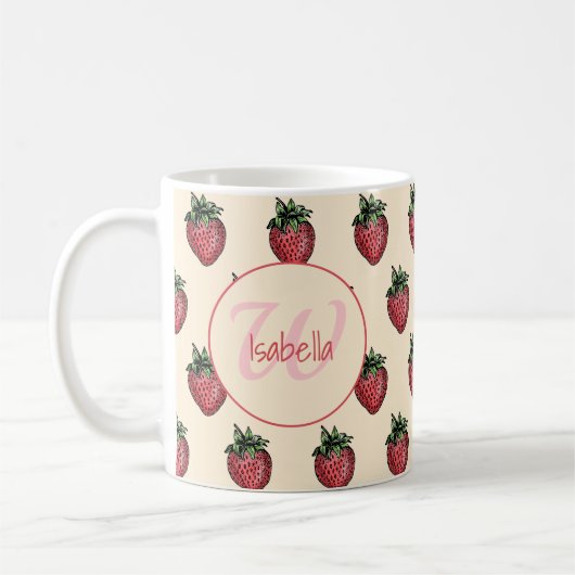 Frucht Fresh Strawberry Muster Monogram Name Kaffeetasse (Links)