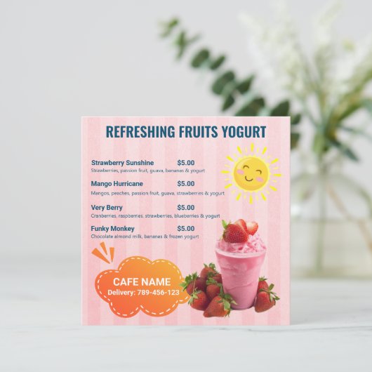 Frucht Jogurt Drinks Flachmenü Menükarte (Stehend Vorderseite)