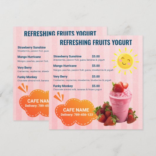 Frucht Jogurt Drinks Flachmenü Menükarte (Vorne/Hinten)