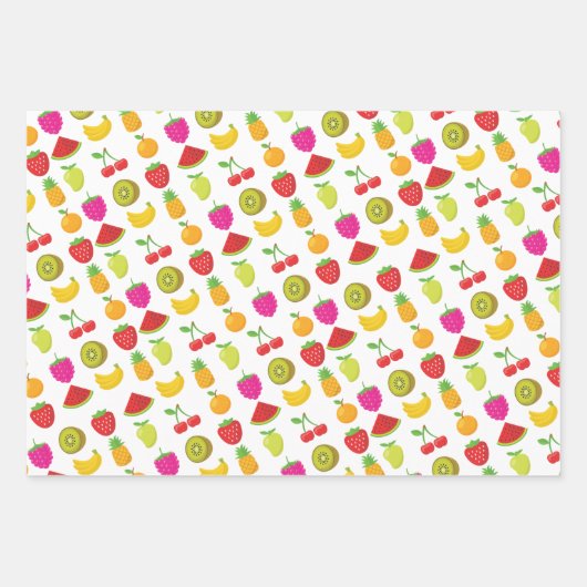 Frucht Lebensmittelmuster Farbenfrohe Erdbeere Wat Geschenkpapier Set (Vorderseite)