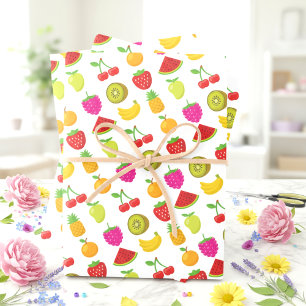 Frucht Lebensmittelmuster Farbenfrohe Erdbeere Wat Geschenkpapier Set