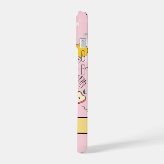 Frucht-Memphis-Muster Rosa iPhone 15 Hülle (Linke Seite)