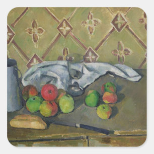 Frucht Pauls Cezanne  , Serviette und Milchkrug, Quadratischer Aufkleber