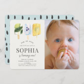 Frucht Popsicle Wasserfarbe 1. Geburtstag Foto Einladung (Vorne/Hinten)