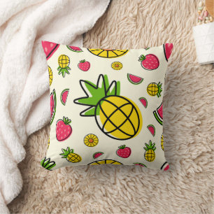 Frucht Thema Ananas, Erdbeere, Wassermelone Kissen