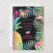 Frucht Tropical Birthday Party lädt Flamingo ein Einladung (Vorderseite)