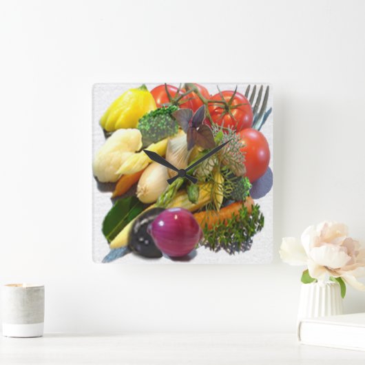 FRUCHT U. GEMÜSE QUADRATISCHE WANDUHR (Zuhause)
