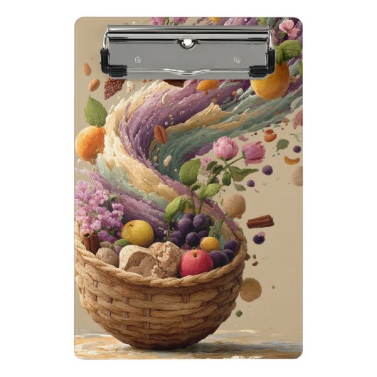Frucht- und Blumenkorb-Digitalkunst-Illustration Mini Klemmbrett (Vorderseite)