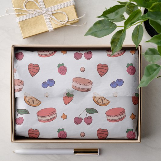 Frucht- und Französische Macaron-Muster Seidenpapier (Geschenk)