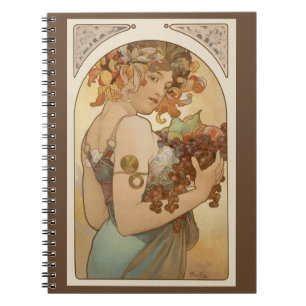 Frucht von Alphonse Mucha, Vintage Art Nouveau Notizblock