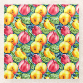 Fruchtapfel Birne Sommerwasserfarbe Muster Glasuntersetzer