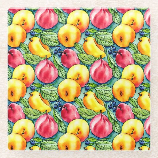 Fruchtapfel Birne Sommerwasserfarbe Muster Glasuntersetzer (Vorderseite)