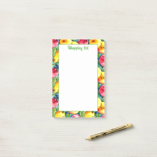 Fruchtapfel Birne Sommerwasserfarbe Muster Post-it Klebezettel (Auf Schreibtisch)