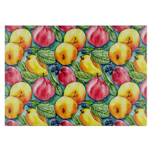 Fruchtapfel Birne Sommerwasserfarbe Muster Schneidebrett (Vorderseite)