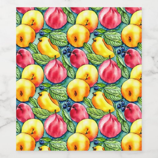 Fruchtapfel Birne Sommerwasserfarbe Muster Weinetikett (Einzelnes Label)