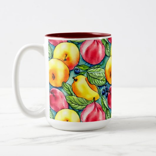 Fruchtapfel Birne Sommerwasserfarbe Muster Zweifarbige Tasse (Links)