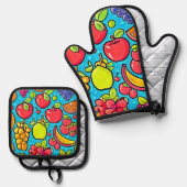 Fruchtbares Musterdesign Ofenhandschuh & Topflappen-Set (Vorderseite/Rückseite)