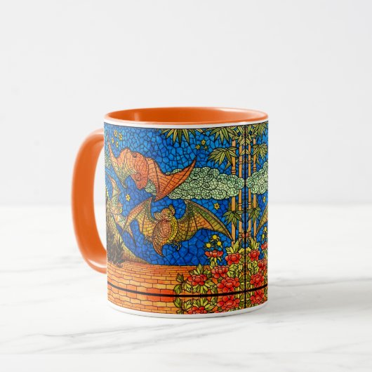 Fruchtbat Gestaltetes Glas Mosaik blau orange Tasse (Vorderseite Links)
