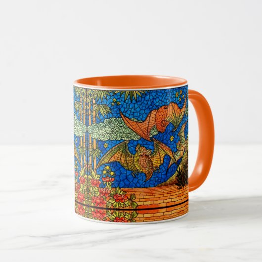 Fruchtbat Gestaltetes Glas Mosaik blau orange Tasse (VorderseiteRechts)